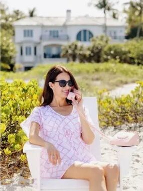 TBBC Tipsy Tunic Hamptons Pink Bamboo Proverbs Cover Up NWT XS/S